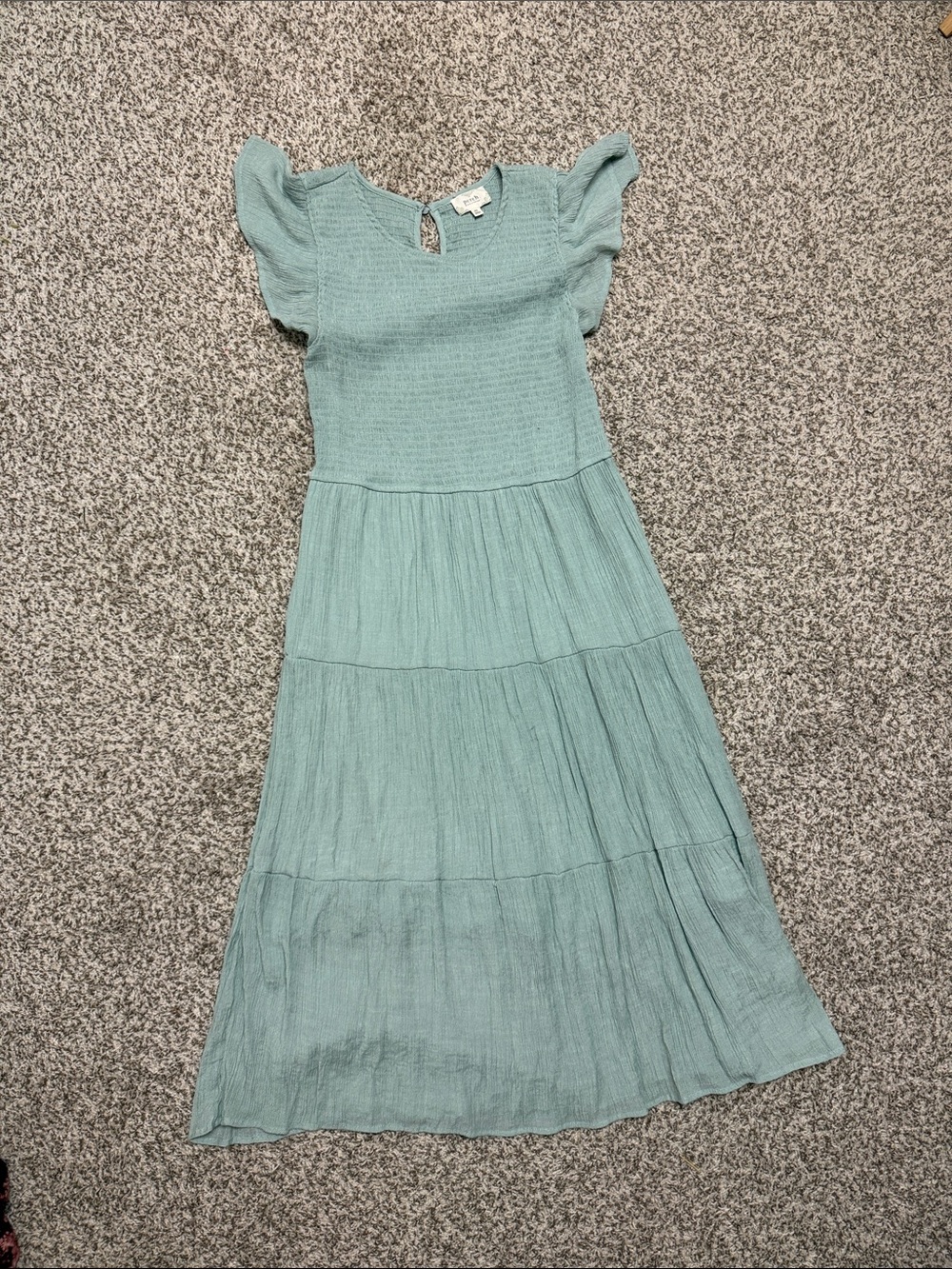 Smocked Sage Maxi Dress with Flutter Sleeves